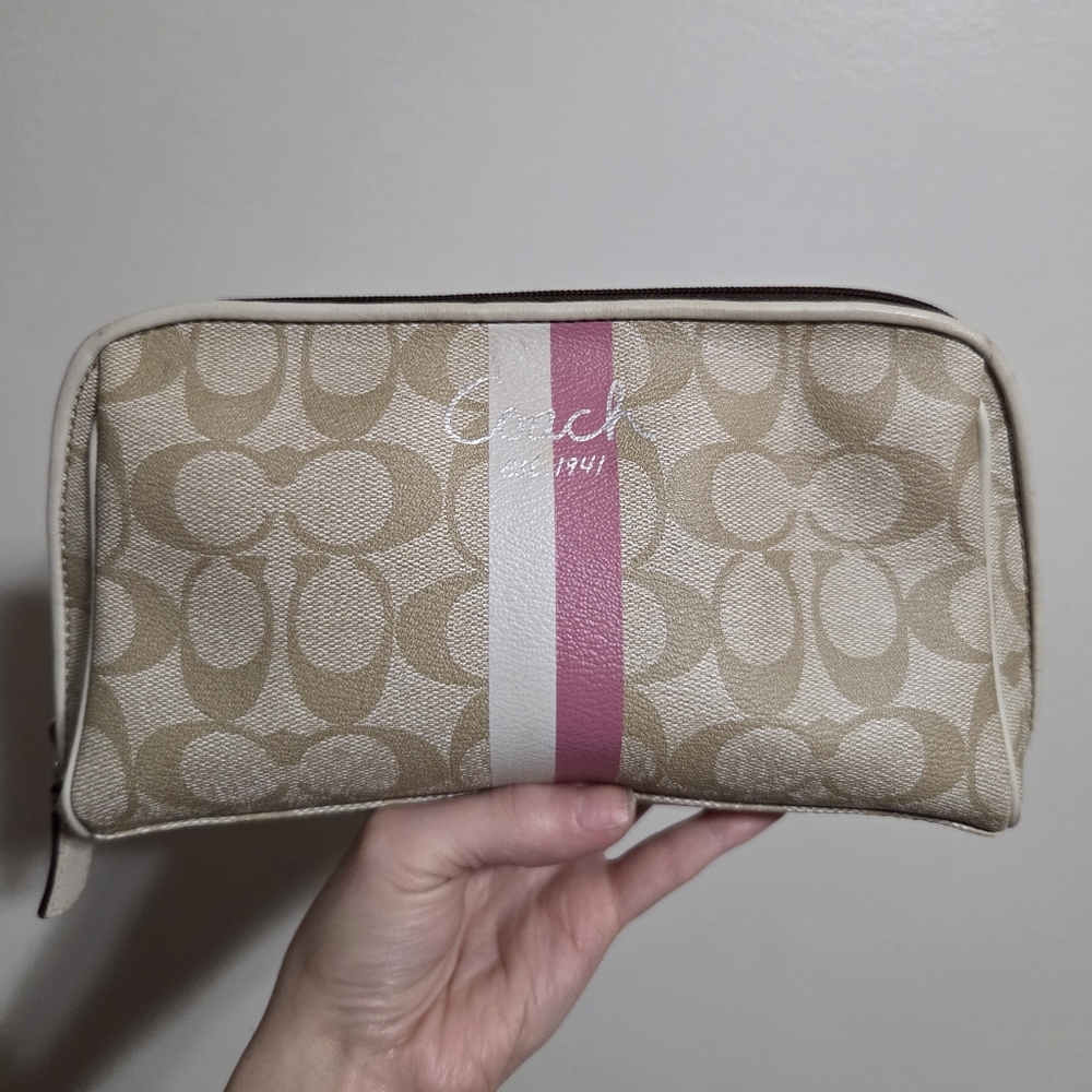 Y2K Coach Pink/Tan Signature PVC Leather Large Cosmetic Case